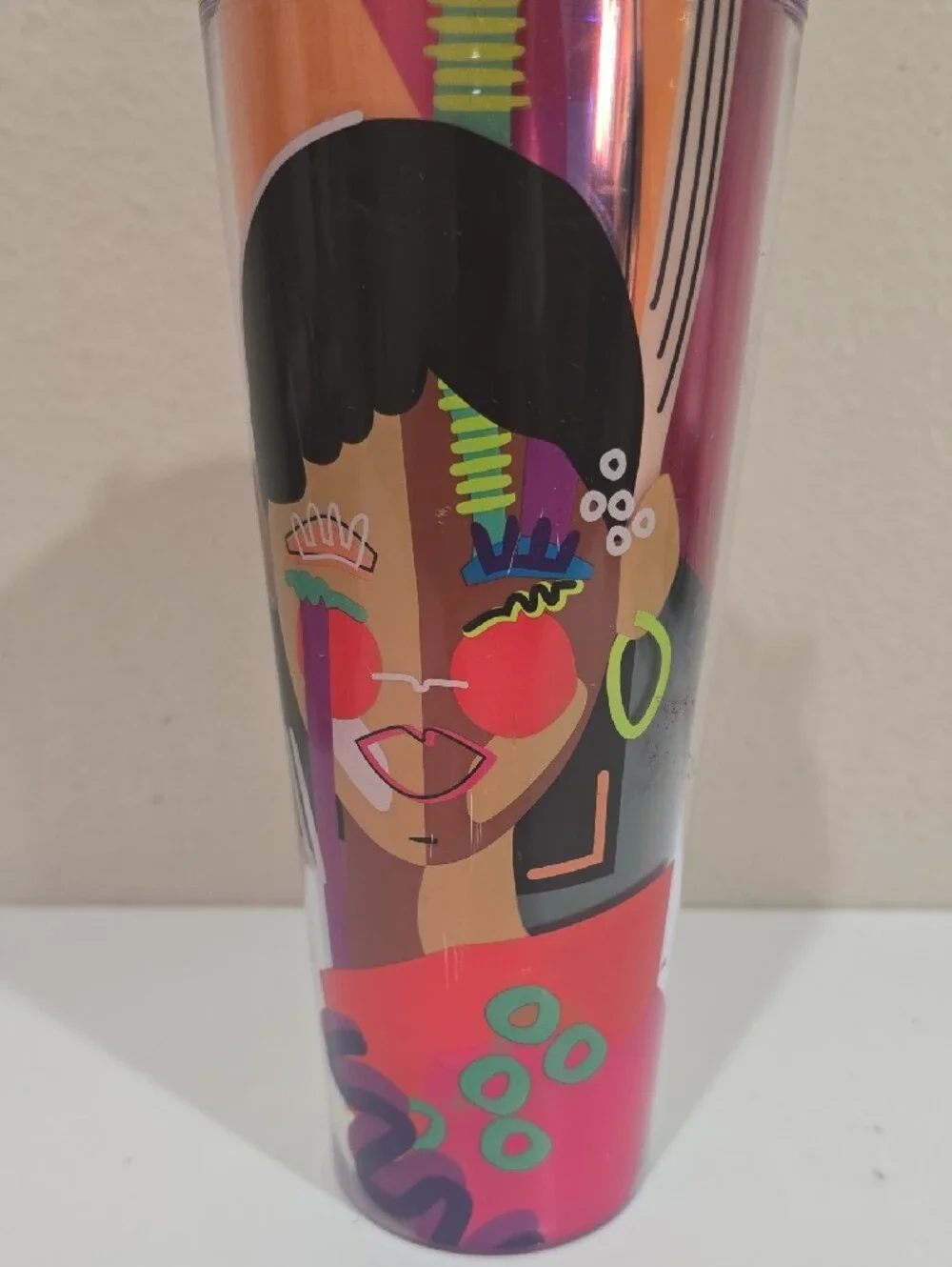 Starbucks Purple and Orange Illustrated Plastic Tumbler with Straw